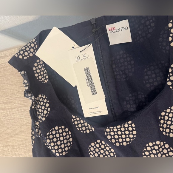 Red Valentino Navy Polka Dot Short Dress Babydoll Empire Waist Ruffles NO SIZE - Picture 7 of 8